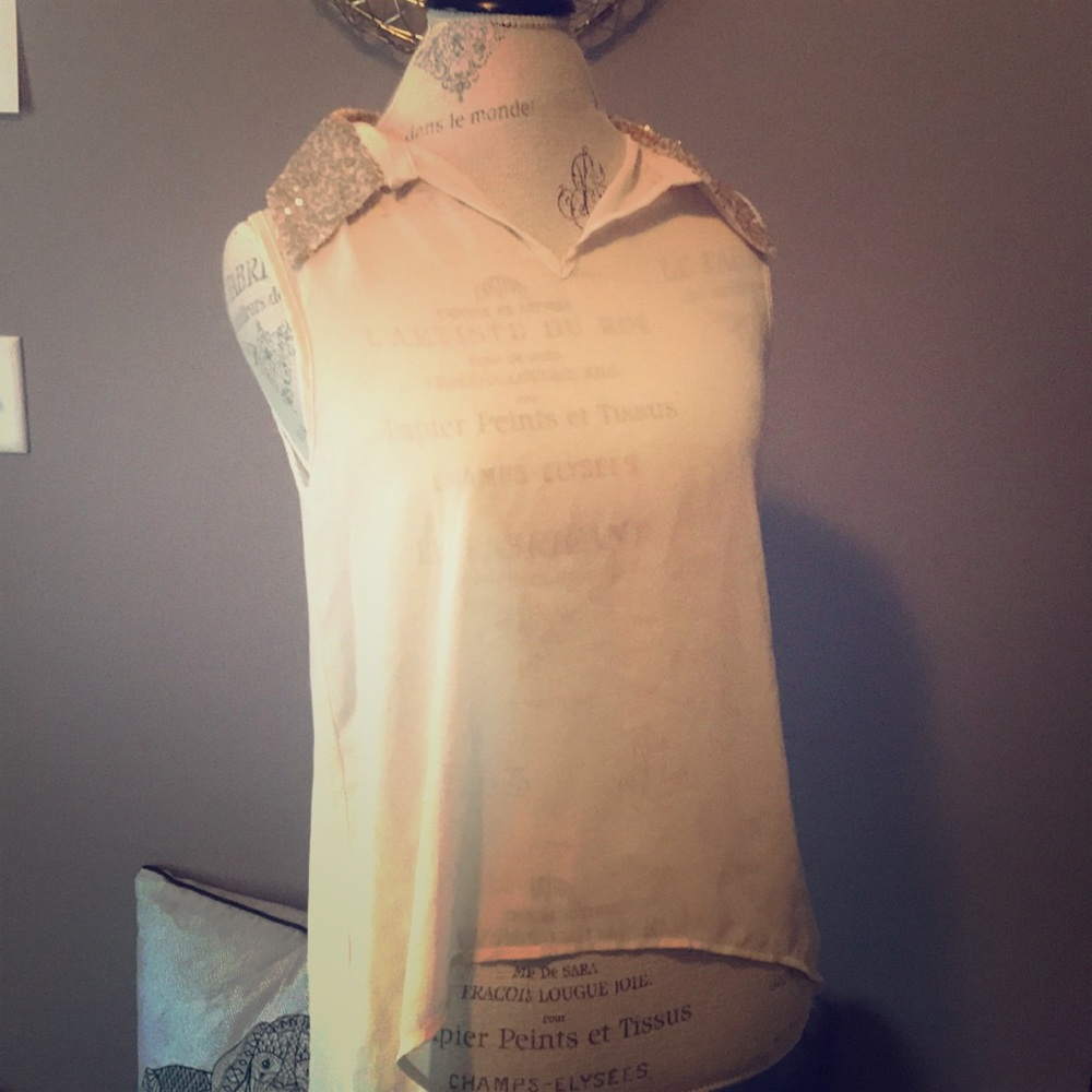 Cream blouse with gold sparkley collar
